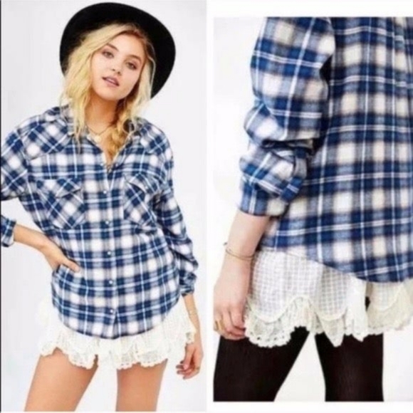 UO- BDG Lace Petticoat Flannel Shirt - Picture 2 of 8